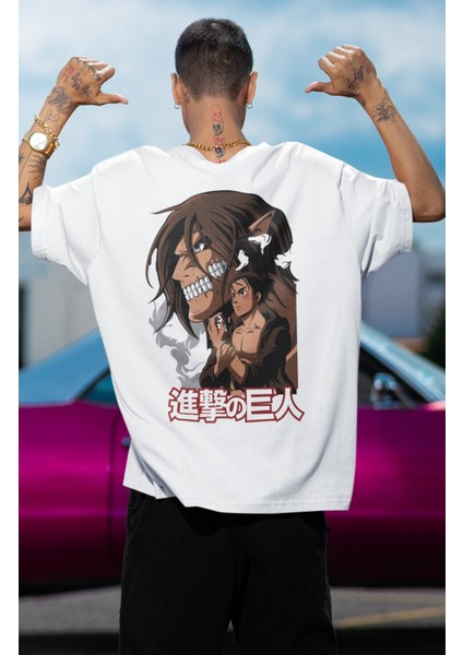 Oversize Eren Yeager Attack Ot Sırt Baskılı T-Shirt, Unisex Anime Baskılı Tişört modelleri