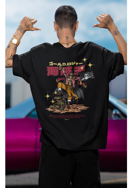 Oversize One Piece Gol D. Roger Sırt Baskılı T-Shirt, Unisex Anime Baskılı Tişört