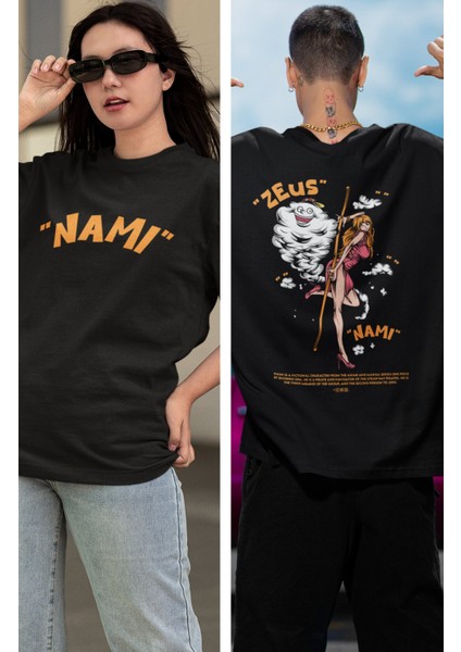 Oversize One Piece Nami Sırt Baskılı T-Shirt, Unisex Anime Baskılı Tişört fiyatları