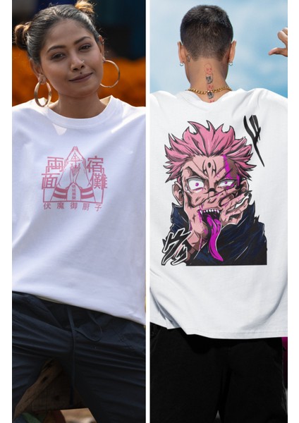 Oversize Jjk Sukuna 3ex Sırt Baskılı T-Shirt, Unisex Anime Baskılı Tişört fiyatları