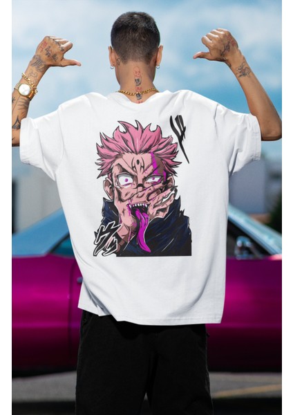Oversize Jjk Sukuna 3ex Sırt Baskılı T-Shirt, Unisex Anime Baskılı Tişört modelleri