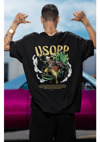 Oversize One Piece Usopp Sırt Baskılı T-Shirt, Unisex Anime Baskılı Tişört modelleri