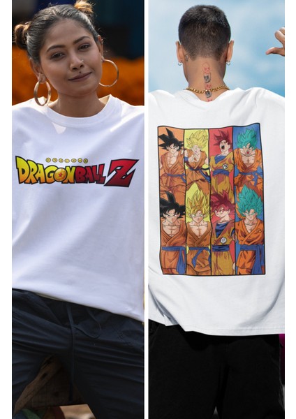 Oversize Dragon Ball Z Characters Sırt Baskılı T-Shirt, Unisex Anime Baskılı Tişört fiyatları