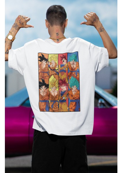 Oversize Dragon Ball Z Characters Sırt Baskılı T-Shirt, Unisex Anime Baskılı Tişört modelleri