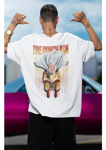 Oversize One Punch-Man Sırt Baskılı T-Shirt, Unisex Anime Baskılı Tişört modelleri