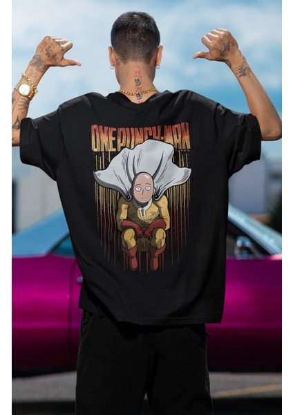 Oversize One Punch-Man Sırt Baskılı T-Shirt, Unisex Anime Baskılı Tişört modelleri