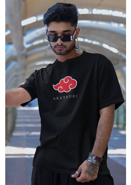 Oversize Naruto Akatsuki Ex8 Sırt Baskılı Tişört, Unisex Anime Baskılı T-Shirt