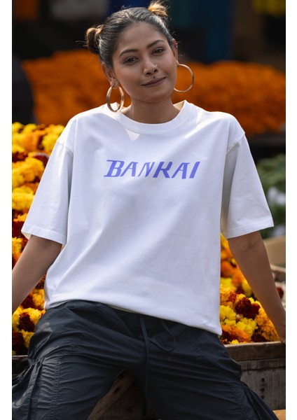 Oversize Bleach Rukia Kuchiki Bankai Sırt Baskılı T-Shirt, Unisex Anime Baskılı Tişört