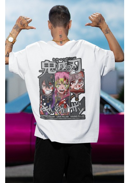 Oversize Demon Slayer Hashira's Sırt Baskılı T-Shirt, Unisex Anime Baskılı Tişört modelleri