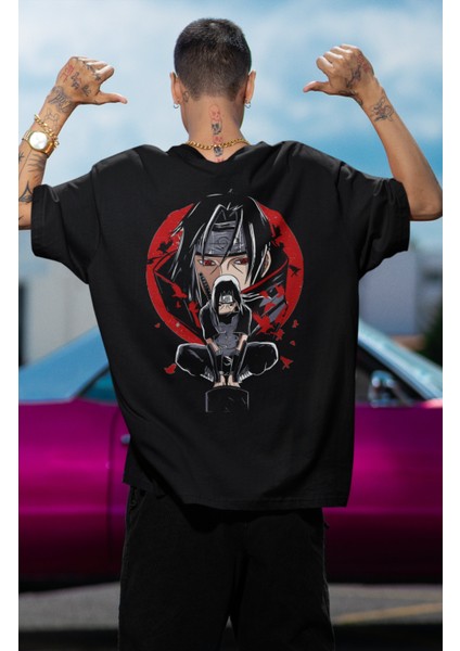 Oversize Uchiha Itachi Ex2 Sırt Baskılı T-Shirt, Unisex Anime Baskılı Tişört modelleri