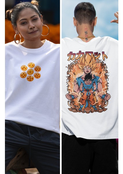 Oversize Dragon Ball Son Goku Sırt Baskılı T-Shirt, Unisex Anime Baskılı Tişört fiyatları
