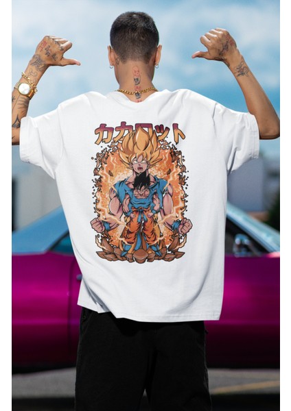 Oversize Dragon Ball Son Goku Sırt Baskılı T-Shirt, Unisex Anime Baskılı Tişört modelleri