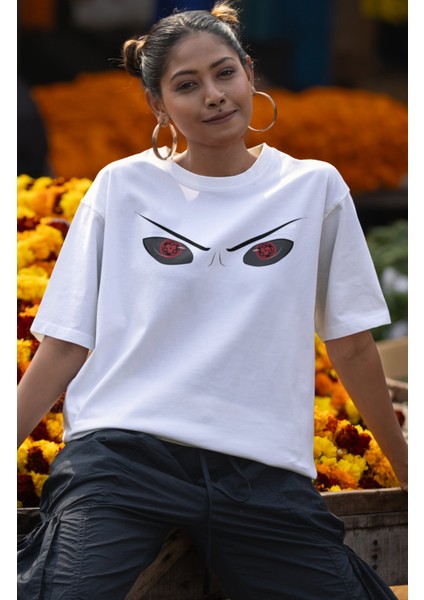 Oversize Uchiha Madara Ex Sırt Baskılı T-Shirt, Unisex Anime Baskılı Tişört