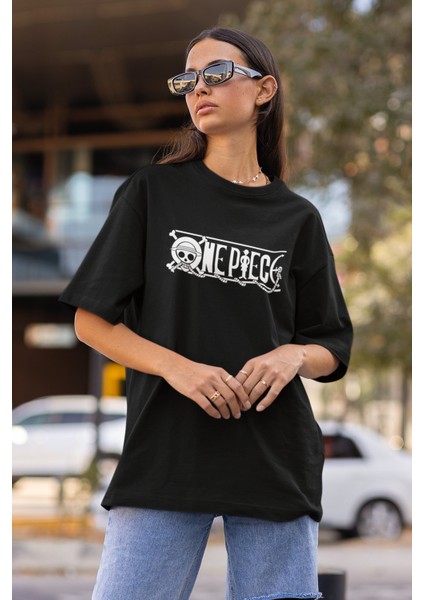 Unisex Sırt Baskılı Luffy Tişört, Oversize One Piece Anime T-Shirt