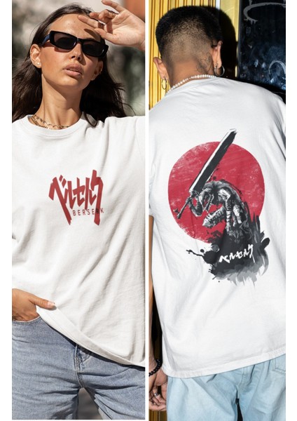 Unisex Ön Arka Baskılı Berserk Guts Tişört, Oversize Sırt Baskılı Anime T-Shirt fiyatları