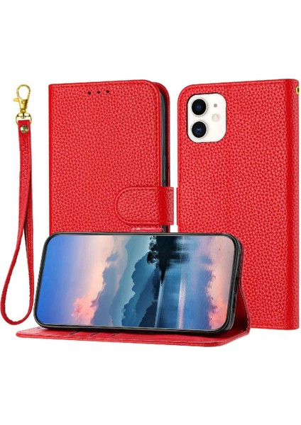 Iphone 12 Mini Litch Desen Flip Folio Pu Deri Kart Için Telefon Kılıfı (Yurt Dışından)