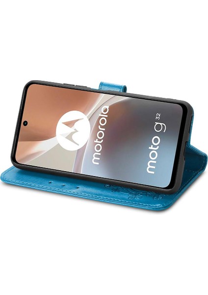 Motorola Moto G32 Flip Kapak Kılıf Için Kılıf Kısa Kayış Dört Yaprak (Yurt Dışından)