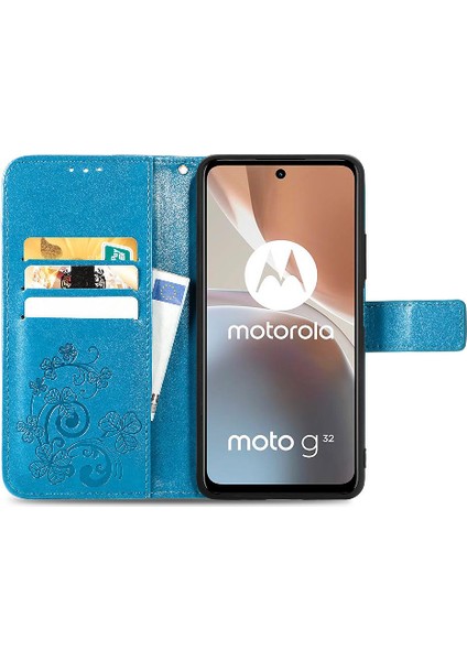 Motorola Moto G32 Flip Kapak Kılıf Için Kılıf Kısa Kayış Dört Yaprak (Yurt Dışından)