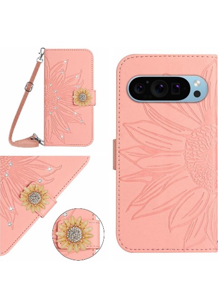 Uzun Kordon Kickstand Koruyucu Deri ile Google Pixel 9 Için Kılıf (Yurt Dışından)