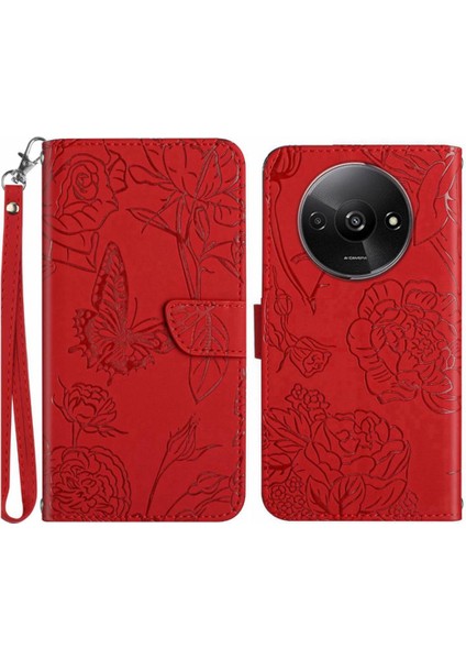 Bilek Kayışı ile Xiaomi Redmi A3 Için Kılıf Pu Deri Kapak Çevirin Çiçekler (Yurt Dışından)
