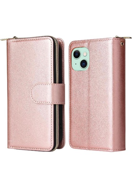 Iphone 15 Artı Cüzdan Durumda 9 Kart Yuvaları ile Fermuar Cep Flip (Yurt Dışından)