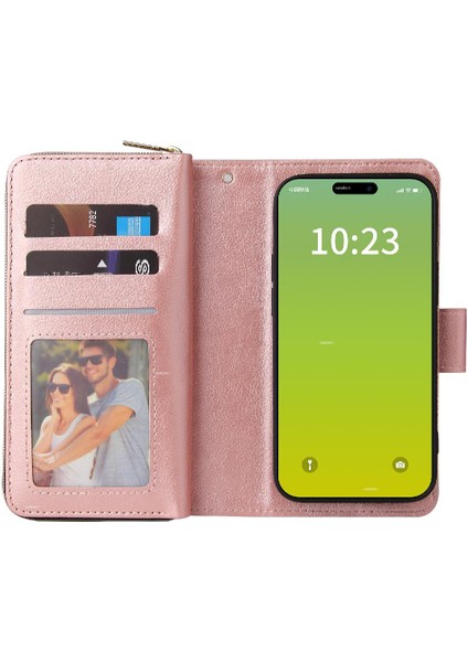 Iphone 15 Artı Cüzdan Durumda 9 Kart Yuvaları ile Fermuar Cep Flip (Yurt Dışından)