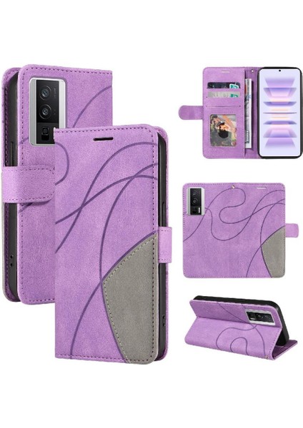 Xiaomi Poco F5 Pro Iki Renkli Dikiş Kickstand Koruyucu Pu (Yurt Dışından)