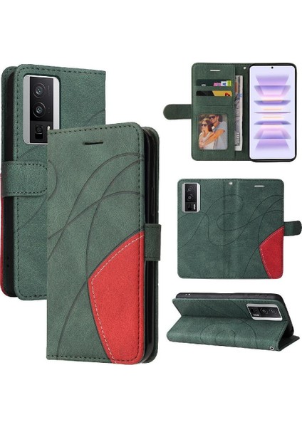 Xiaomi Poco F5 Pro Iki Renkli Dikiş Kickstand Koruyucu Pu (Yurt Dışından)