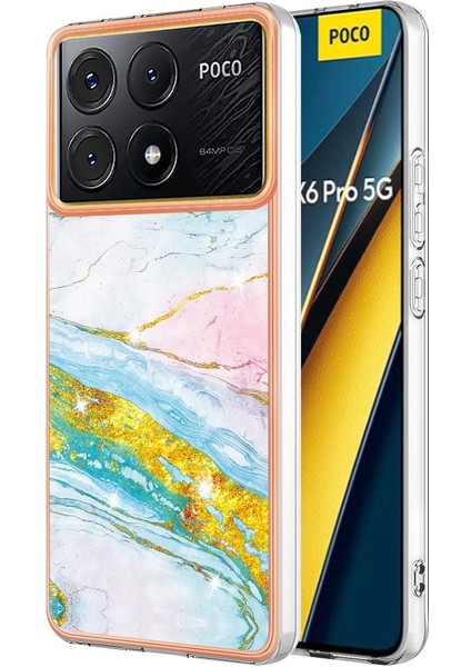 Xiaomi Poco X6 Pro Ince Tpu Koruma Mermer Desen Yumuşak Tampon (Yurt Dışından)
