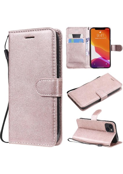Iphone 15 Için Flip Case Klasik Düz Renk Yüksek Kaliteli Deri Iş (Yurt Dışından)