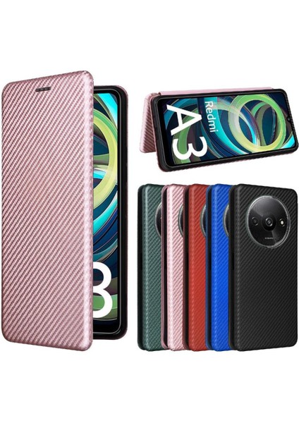 Kart Tutucu Kickstand ile Xiaomi Redmi A3 Manyetik Karbon Fiber Için Kılıf (Yurt Dışından)