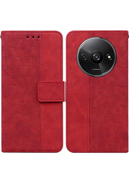 Xiaomi Redmi A3 Premium Pu Deri Flip Case Için Folio Geometrik Kabartmalı (Yurt Dışından)