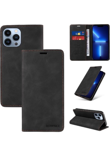 Iphone 13 Için Kılıf Pro Max Pu Deri Koruyucu Manyetik Folio Cüzdan (Yurt Dışından)