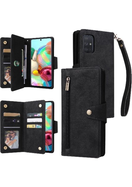 Samsung Galaxy A71 Için Kılıf El Kayışı Manyetik Fermuar ile 4g Kart Tutucu (Yurt Dışından)