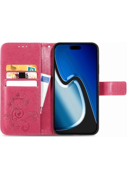 Iphone 15 Için Kılıf Artı Flip Kapak Dört Yapraklı Yonca Deri Kılıf Zarif (Yurt Dışından)