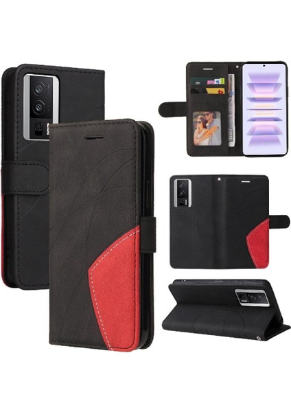 Xiaomi Poco F5 Pro Iki Renkli Dikiş Kickstand Koruyucu Pu (Yurt Dışından)