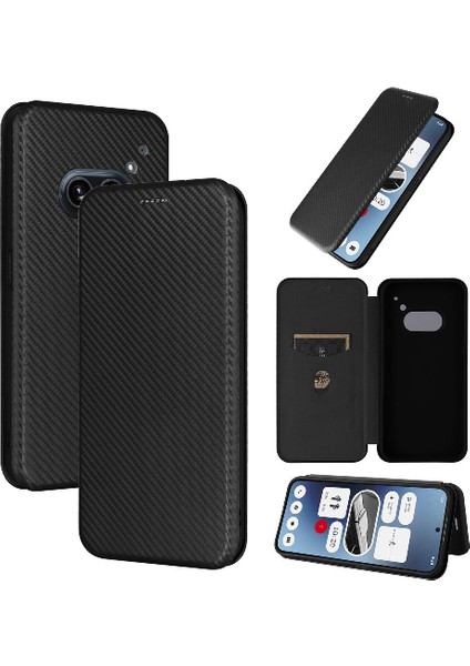 Nothing Telefon 2A Manyetik Karbon Fiber Deri Folio Flip Case (Yurt Dışından)