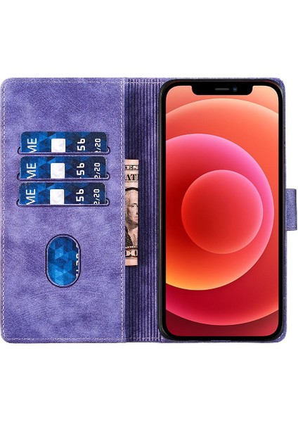 IPhone 12 Için Kılıf Mini Kabartmalı Sevimli Kedi Flip Folio Kart Cep Tutucu (Yurt Dışından)