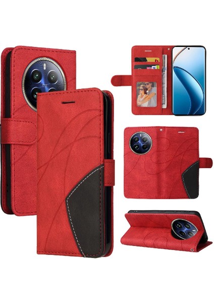 Realme 12 Pro Artı Kickstand Koruyucu Iki Renkli Dikiş Için Flip Case (Yurt Dışından)