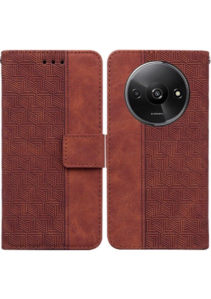 Xiaomi Redmi A3 Premium Pu Deri Flip Case Için Folio Geometrik Kabartmalı (Yurt Dışından)