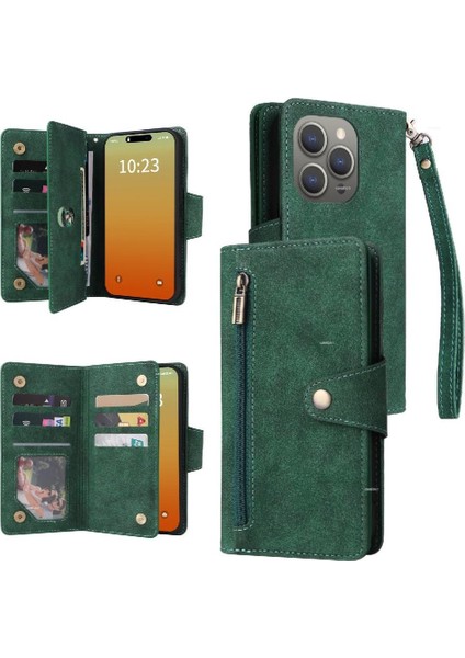 El Kayışı Manyetik Deri Kart Tutucu ile iphone 15 Pro Max Için Kılıf (Yurt Dışından)