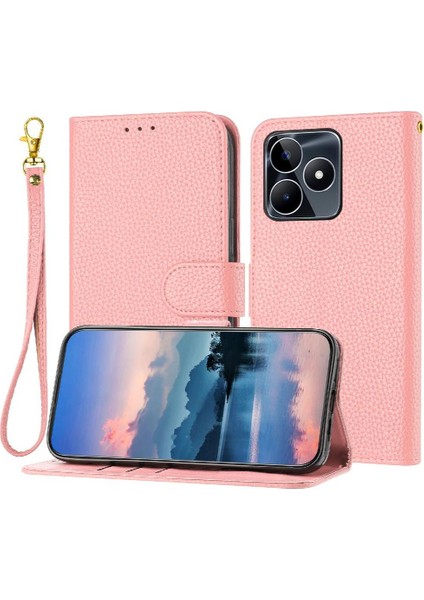 Realme C53 Pu Deri Flip Için Telefon Kılıfı Folio Litchi Desen Kart Yuvaları (Yurt Dışından)