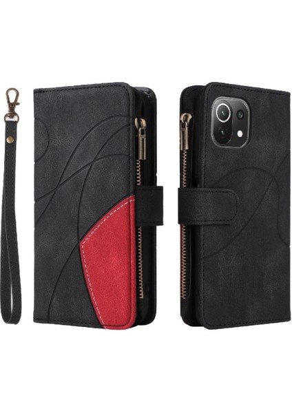 Xiaomi 11 Lite Fermuar Cüzdan Tarzı Iki Renkli Dikiş Kickstand (Yurt Dışından)