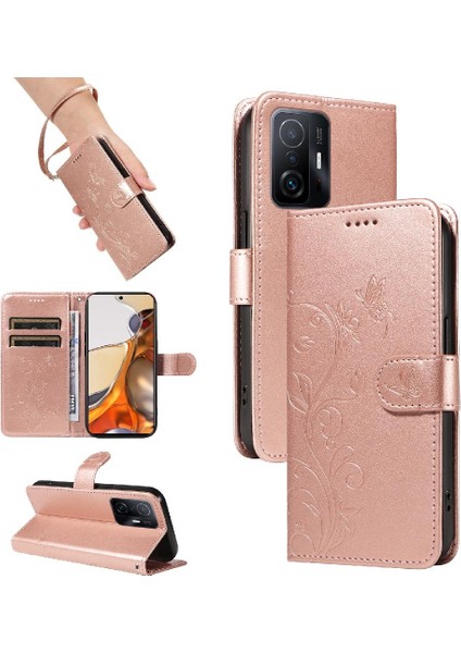 Xiaomi 11T/11T Pro Kabartmalı Kelebek ve Kart Yuvası Cüzdan Kılıf (Yurt Dışından)
