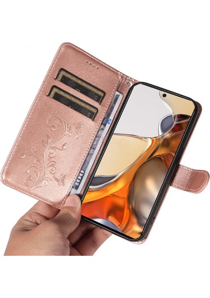 Xiaomi 11T/11T Pro Kabartmalı Kelebek ve Kart Yuvası Cüzdan Kılıf (Yurt Dışından)