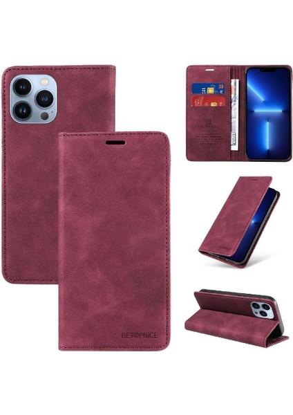 Iphone 13 Için Kılıf Pro Max Pu Deri Koruyucu Manyetik Folio Cüzdan (Yurt Dışından)