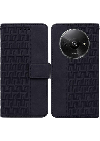 Xiaomi Redmi A3 Premium Pu Deri Flip Case Için Folio Geometrik Kabartmalı (Yurt Dışından)