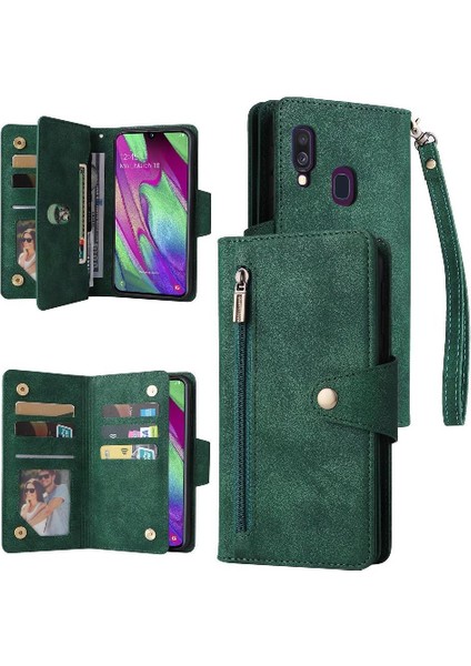 El Kayışı Manyetik Deri Fermuar Cüzdan ile Samsung Galaxy A40 Için Kılıf (Yurt Dışından)