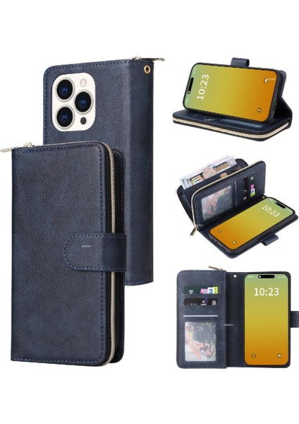 Iphone 15 Için Kılıf Pro Flip Kapak ile El Kayışı Fermuar Cep Kart Durumda (Yurt Dışından)