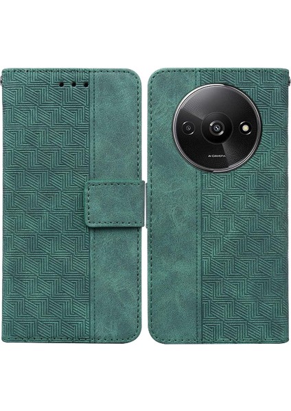 Xiaomi Redmi A3 Premium Pu Deri Flip Case Için Folio Geometrik Kabartmalı (Yurt Dışından)